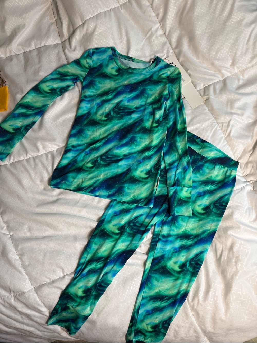 Bamboo Kids Long-Sleeve Green & Blue Swirl Pajama Set